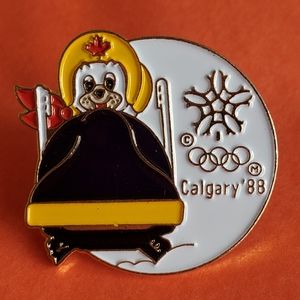 1988 Calgary Winter Olympics BOBSLED Enamel Pin - Mascot - Mint